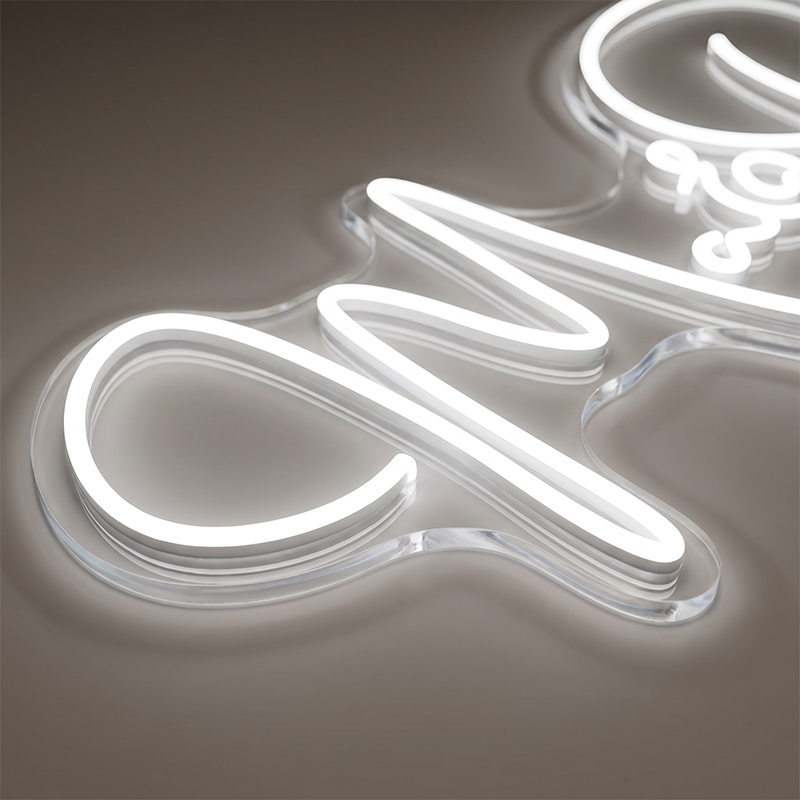 Close-up of white LED neon flex lettering